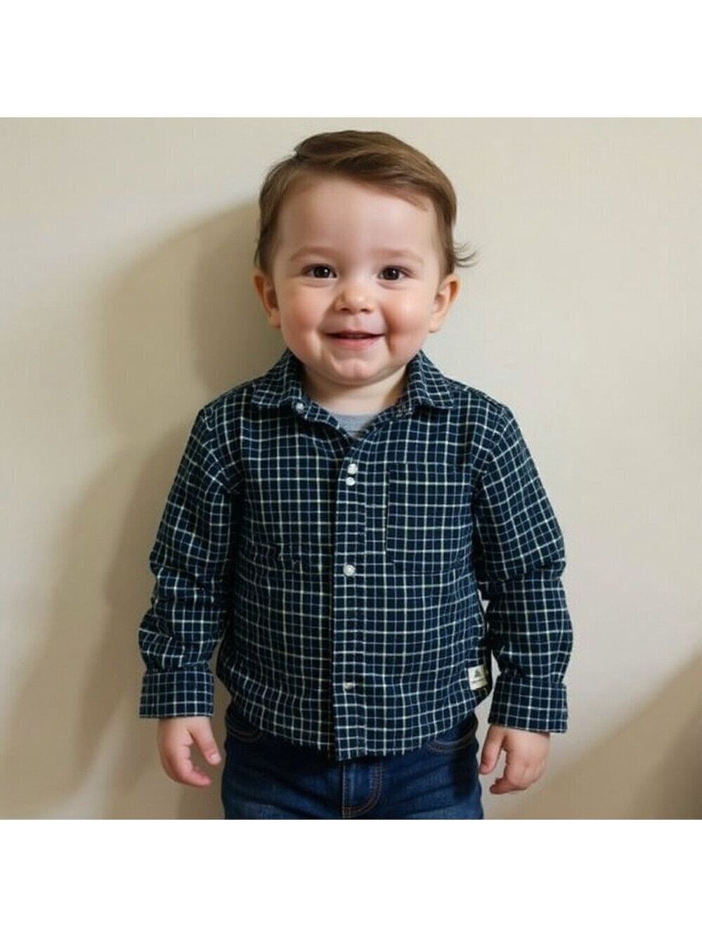 Baby Gap Plaid Button Down Long Sleeve Shirt in blue & yellow size 12-18 months